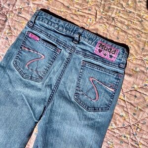Cute Y2K Mudd Pink Stitch Jeans Girl’s Size 12 Slim Great Condition Small Stain